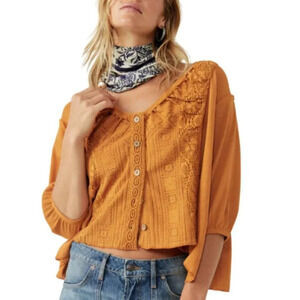 Free People Womens Small Crochet Exposed Seam Crop Mae Top